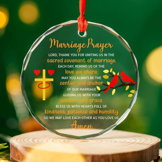 Christian Wedding Gifts for Couple 2025 - Marriage Prayer Religious Wedding Gift for Newlyweds, Married Couples Anniversary, Bride, Groom - Mr & Mrs Decor, Bridal Shower Gift - Glass Ornament (MP1)