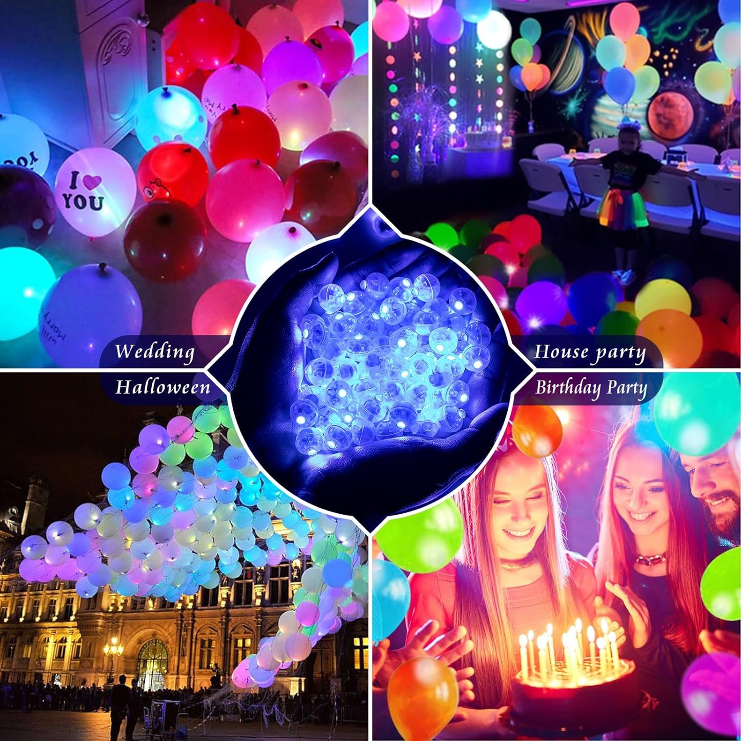 100pcs Balloon Lights Mini Led Lights Round Long Standby Time Multicolor Ball Lamps Paper Lantern Balloons Lamps for Birthday Party Christmas Halloween Decoration Blue, 100 PCS with Hook