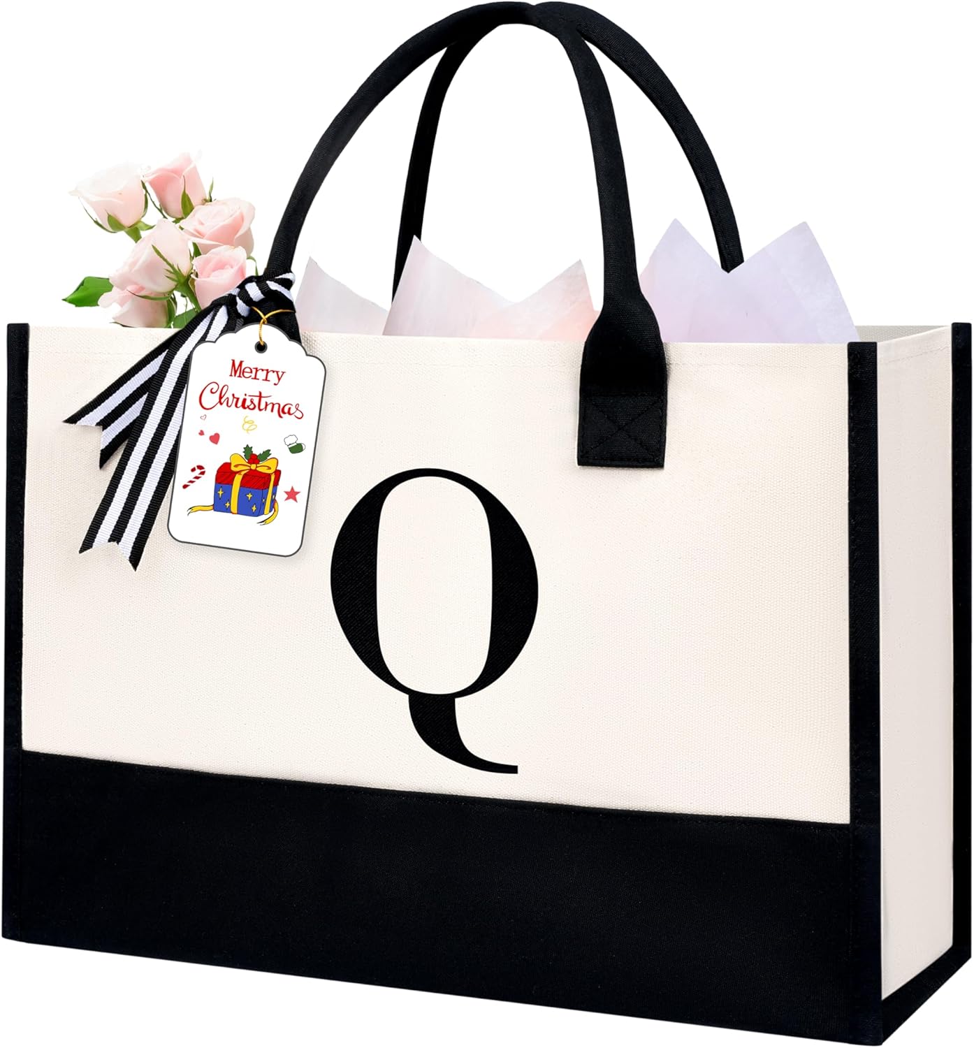 BAGAIL Initial Tote Bag, Personalized Birthday Gifts for Women, Teacher, Friends, Mom, Wedding, Monogrammed Beach Bag