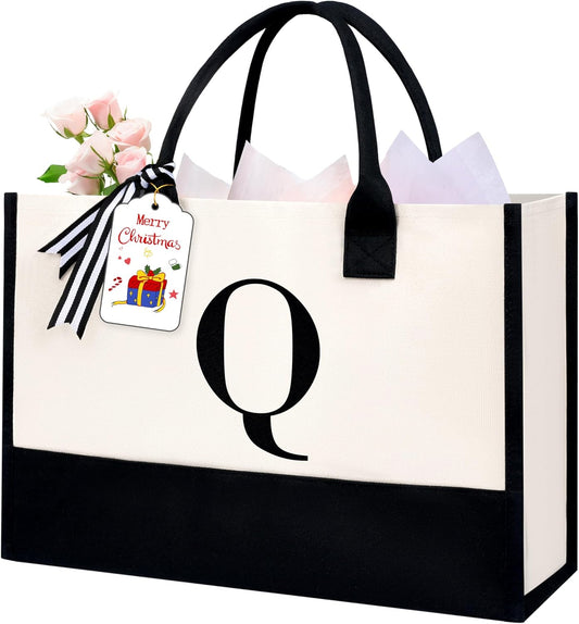 BAGAIL Initial Tote Bag, Personalized Birthday Gifts for Women, Teacher, Friends, Mom, Wedding, Monogrammed Beach Bag