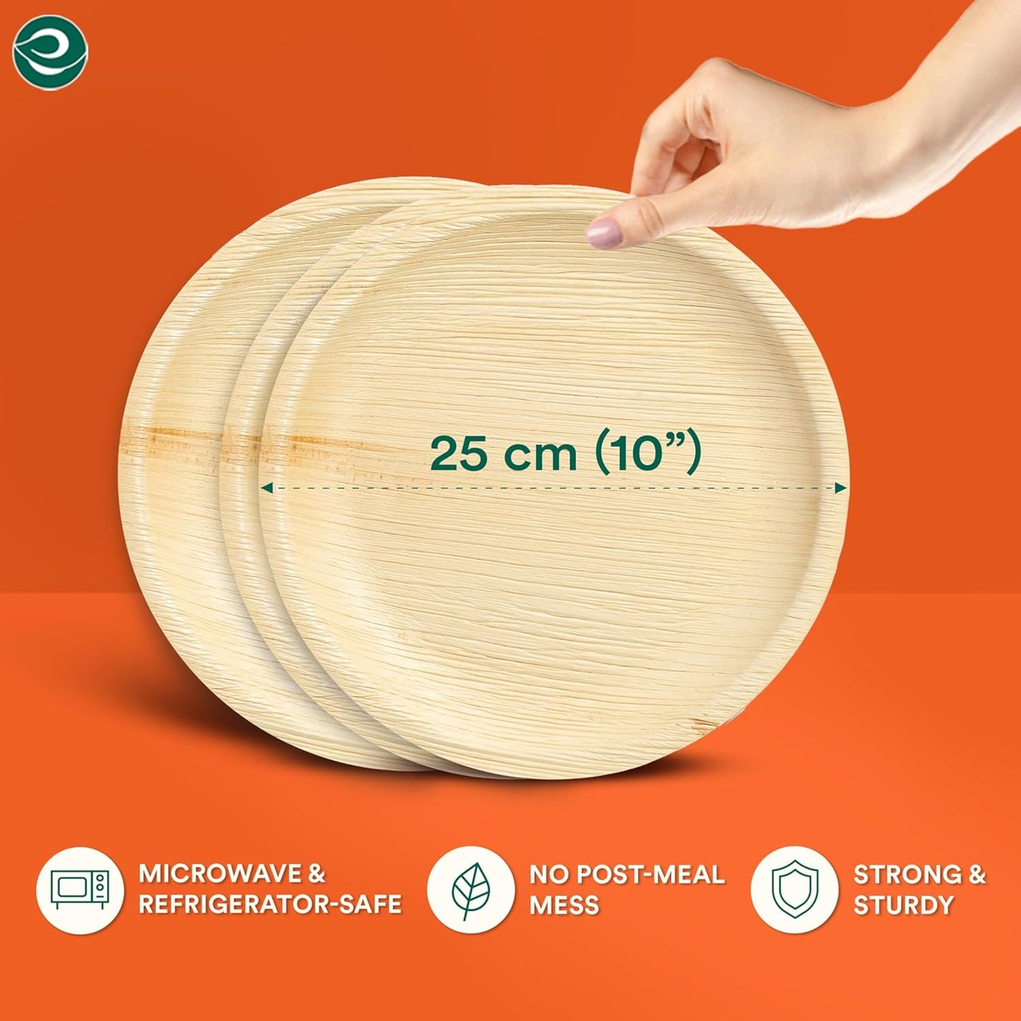 ECO SOUL Compostable 10 Inch Palm Leaf Round Plates (50 Count) Like Bamboo Plates | Biodegradable | Eco-Friendly, Microwave & Oven Safe