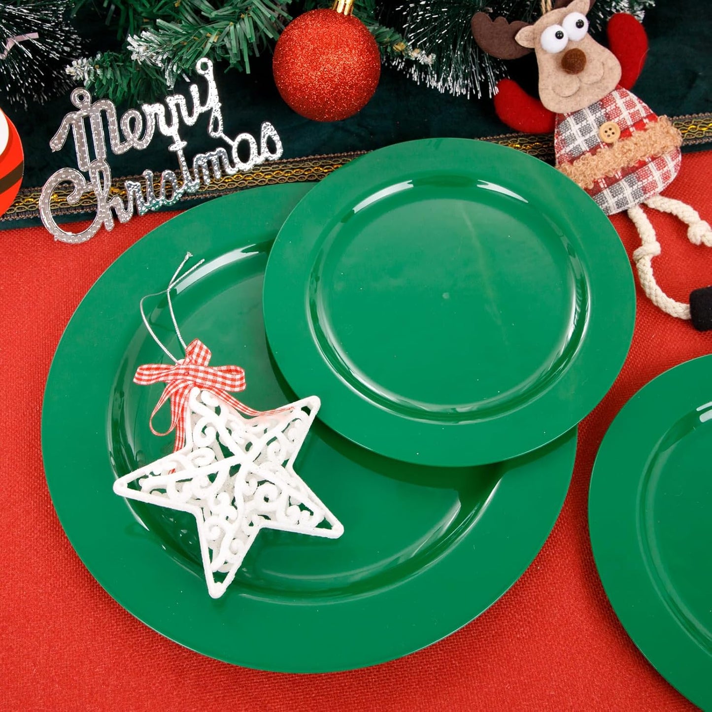 FLOWERCAT 60PCS Green Plates & Christmas Plates - Heavy Duty Dark Green plates Disposable for St. Patrick's Party &Christmas- Include 30PCS 10.25" Dinner Plates & 30PCS 7.5" Dessert Plates