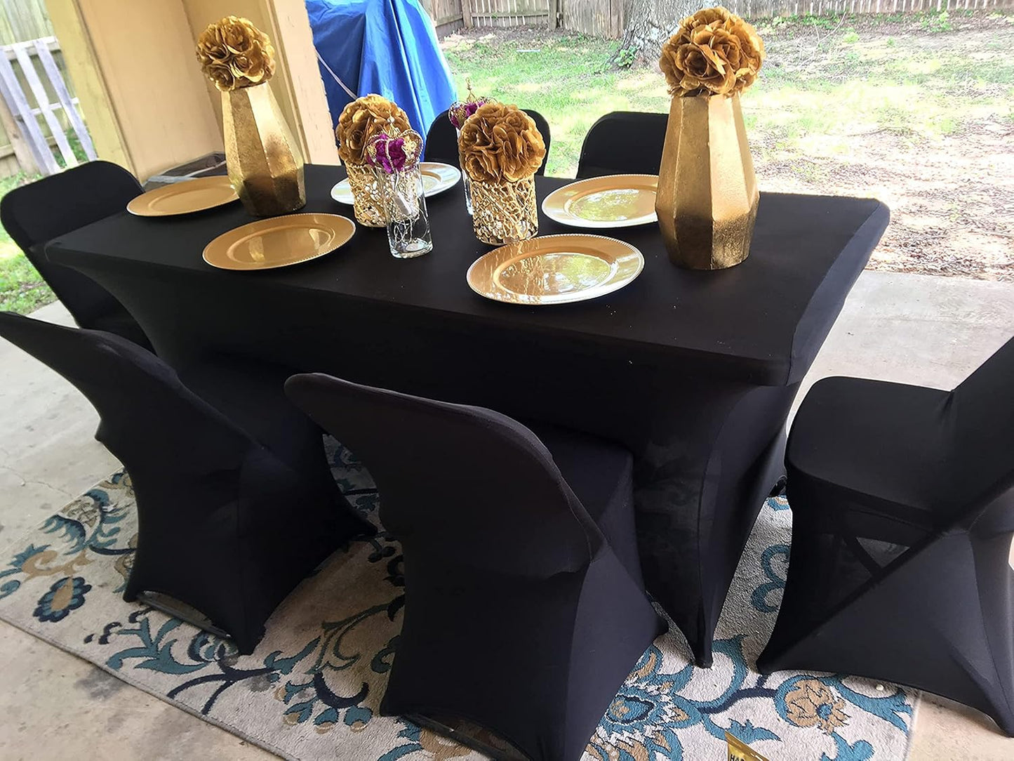 FORLIFE 2Pack Spandex Table Covers，Fitted Tablecloth for Rectangular Tables, Stretch Patio Table Covers, Universal Spandex Table Cover for Wedding, Banquet, Party (8ft, Black)