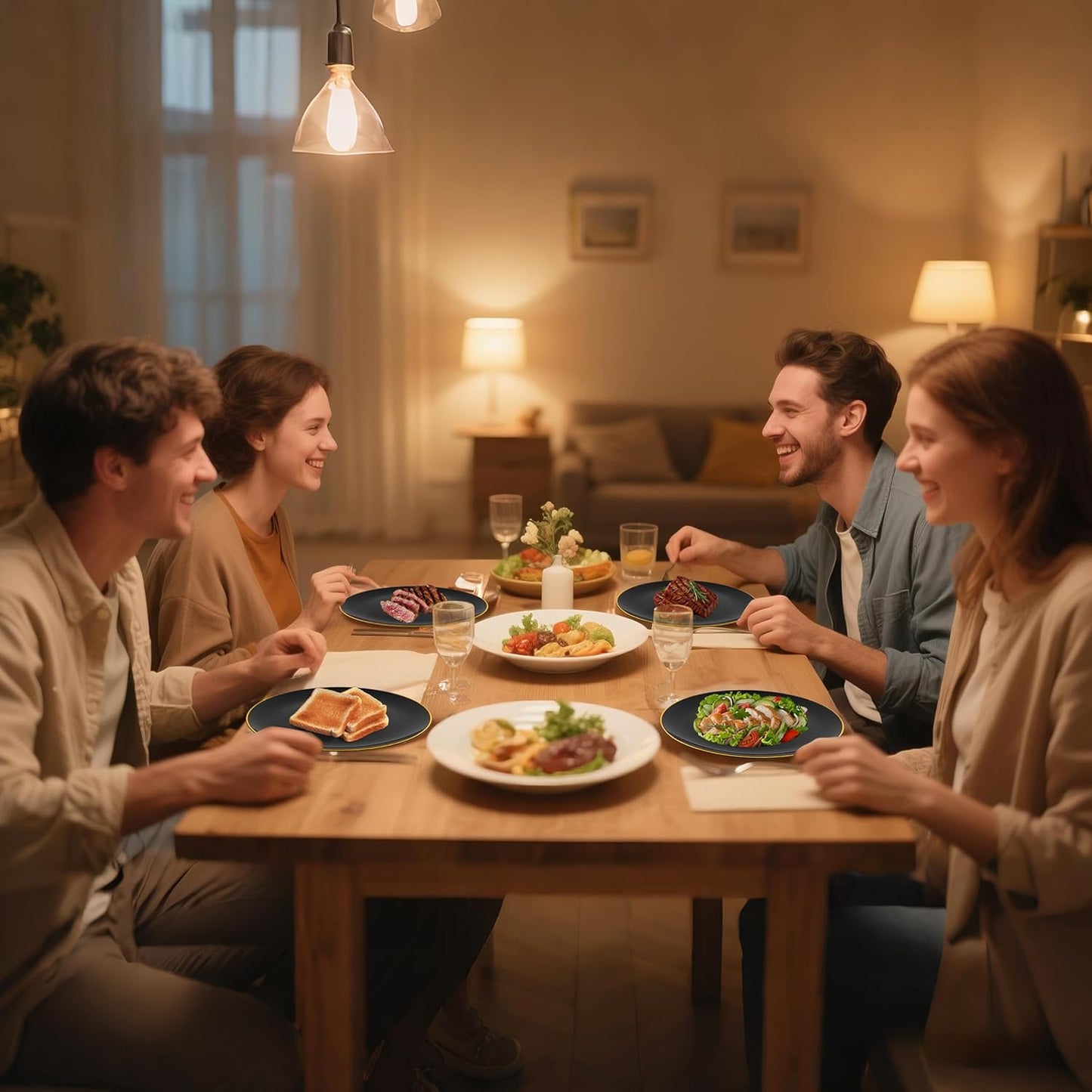 MirthMood 350Pcs Black and Gold Disposable Plates,Black Plates, Black and Gold Plates Include 30 Dinner,Dessert Plate,30 Cup&30 Napkins, 90 Gold Silverware for Wedding & Party & Birthday & Halloween