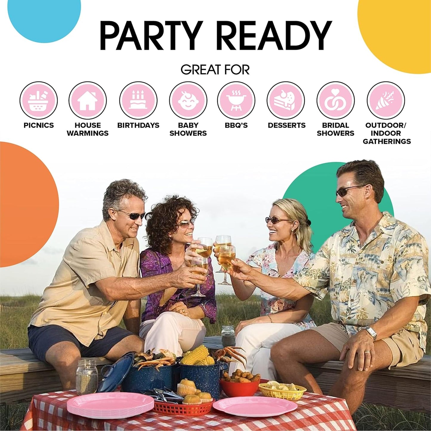 Exquisite Party Solids Pink Paper Plates Disposable Heavy Duty 9 Inch Pink Disposable Plates For Party 100 Pcs Heavy Duty 350 GSM, Birthday Supplies