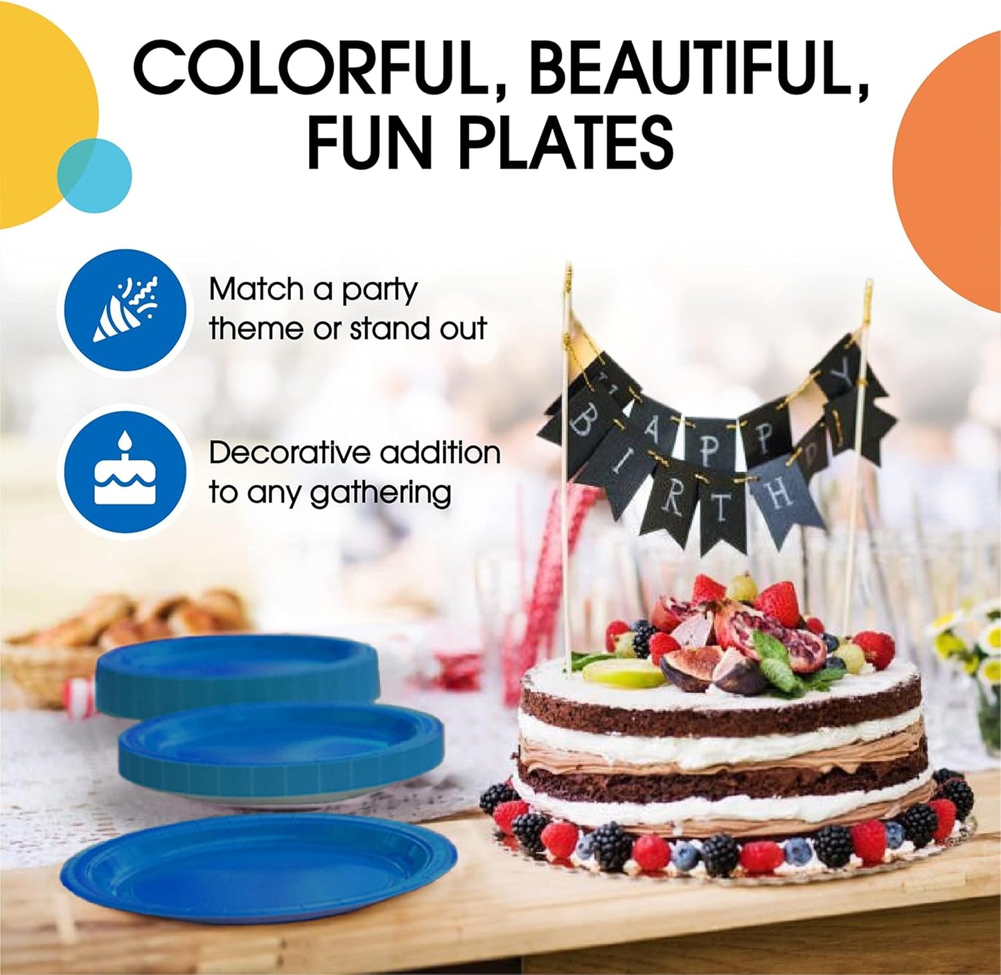 Exquisite Dark Blue Paper Plates Disposable Heavy Duty 7 Inch Dark Blue Disposable Plates For Party 100 Pcs Heavy Duty Paper Plate 350 GSM, Birthday Party Supplies Plate Set