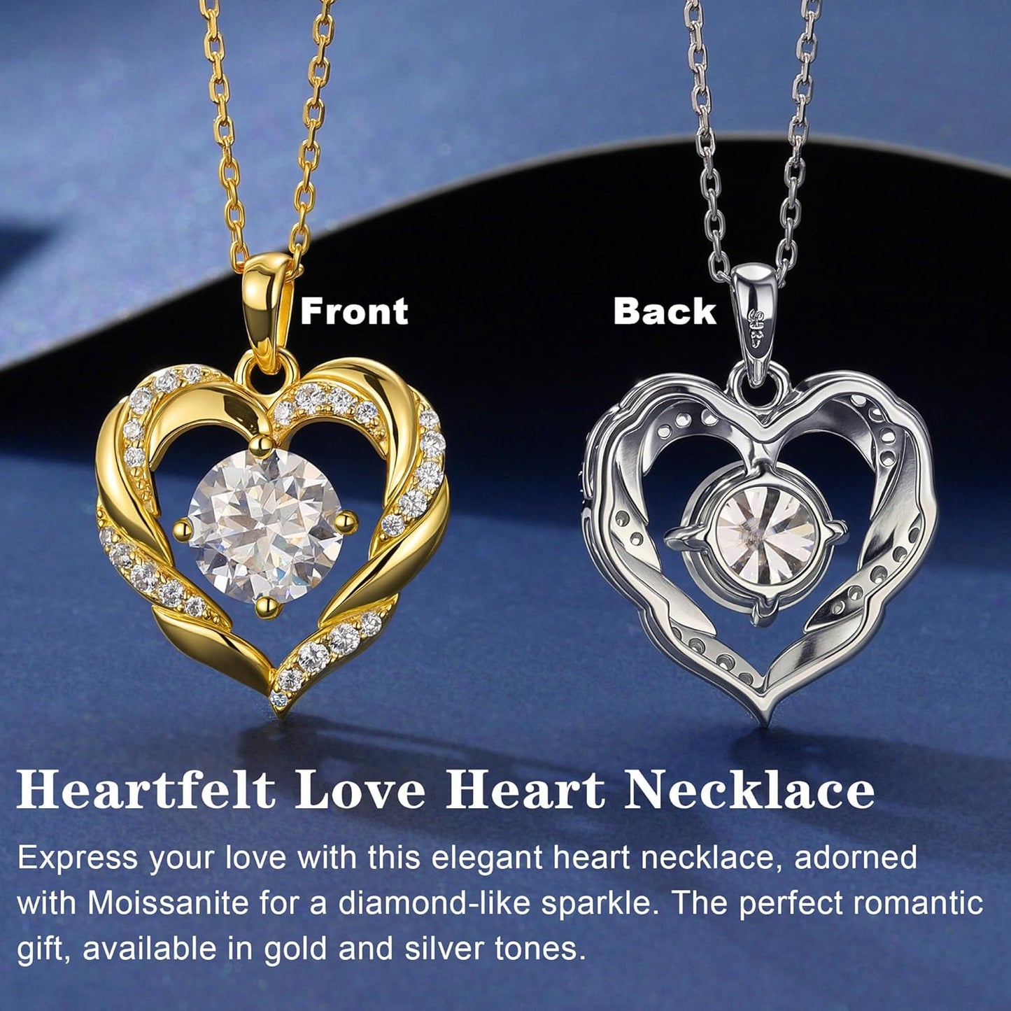 MOOSEA Christmas Gifts for Women Wife, 1-3 Carat D Color VVS1 Clarity Moissanite Heart Pendant Necklaces Anniversary Birthday Gifts for Wife Mom Daughter 925 Sterling Silver Necklace