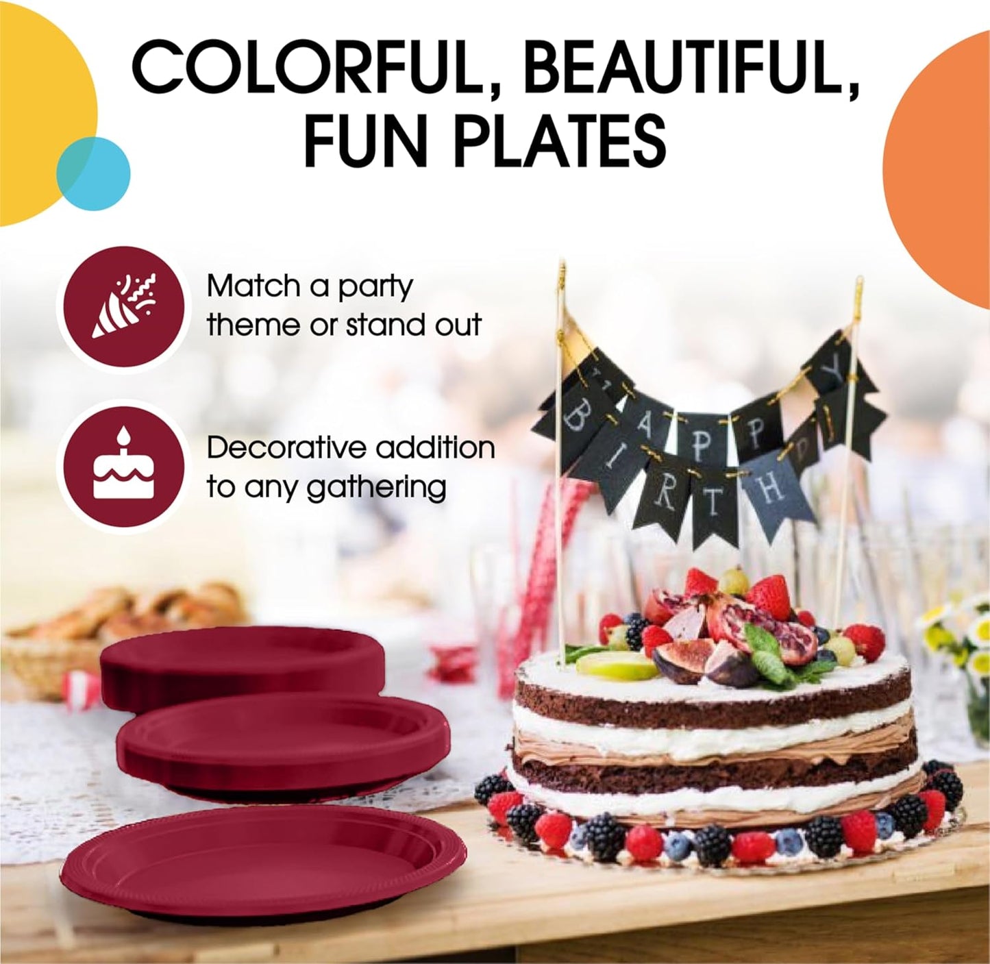 Party Solids Burgundy Plastic Plates Bulk 9" Burgundy Disposable Plates For Party Supplies 600 Pieces Disposable Dinner Plate Heavy Duty 350 GSM Plate Sets, Plastic Dinnerware Sets