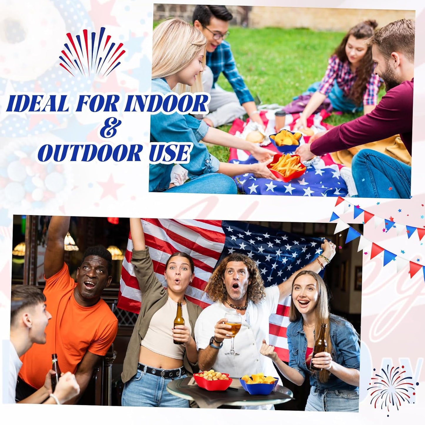 Honeydak 20 Pcs Veterans Day Plates Patriotic Dishes Star Shaped Dessert Bowls Red Blue Star Bowls for Veterans Day Plastic Candy Snack Fruit Dishes for BBQ Party Favors