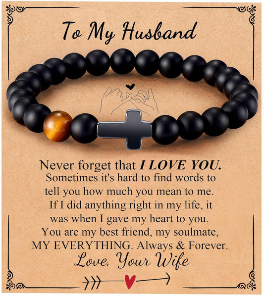 Mens Bracelet with Love Card Inspirational Jewelry Gifts for Man Christian Religious Baptism Valentines Day Graduation Retirement Christmas Beaded Bracelets Gifts