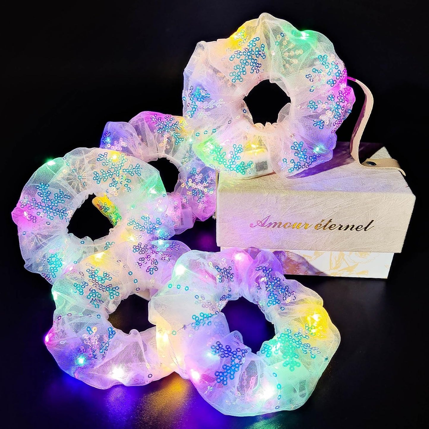 Light Up Scrunchies, Hair Accessories for Girls & Women with Gift Box, Christmas LED Hair Tie for Birthday, Glow in The Dark Party Favors - Gifts for Girls Daughter, Niece, Granddaughter