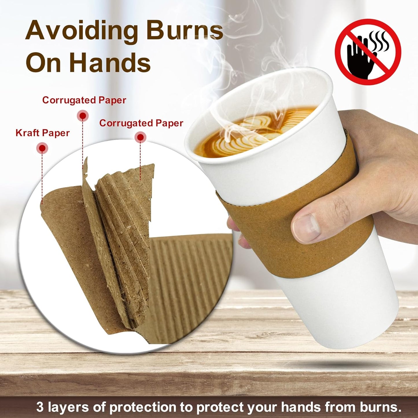 Ginkgo 100 Pack 20 oz Disposable Paper Coffee Cups with Lids and Sleeves, To Go Hot Coffee Cups for Hot Chocolate, Cocoa, Tea and Drinks