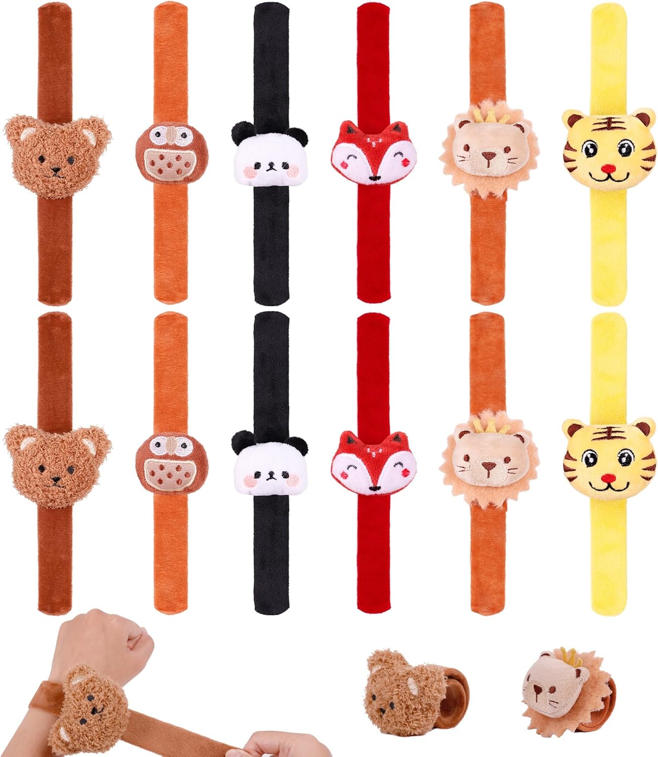 Stuffed Animal Snap Bracelets for Kids–12PCS Plush Slap Bands Party Favors,Cute Zoo Animal Bracelets for Birthday Gifts,Classroom Prizes,Stocking Stuffer For Kids,Christmas Gifts for Boys/Girls