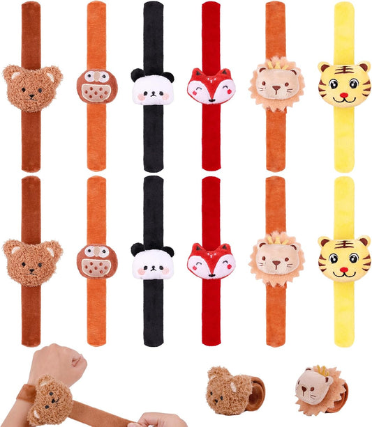 Stuffed Animal Snap Bracelets for Kids–12PCS Plush Slap Bands Party Favors,Cute Zoo Animal Bracelets for Birthday Gifts,Classroom Prizes,Stocking Stuffer For Kids,Christmas Gifts for Boys/Girls