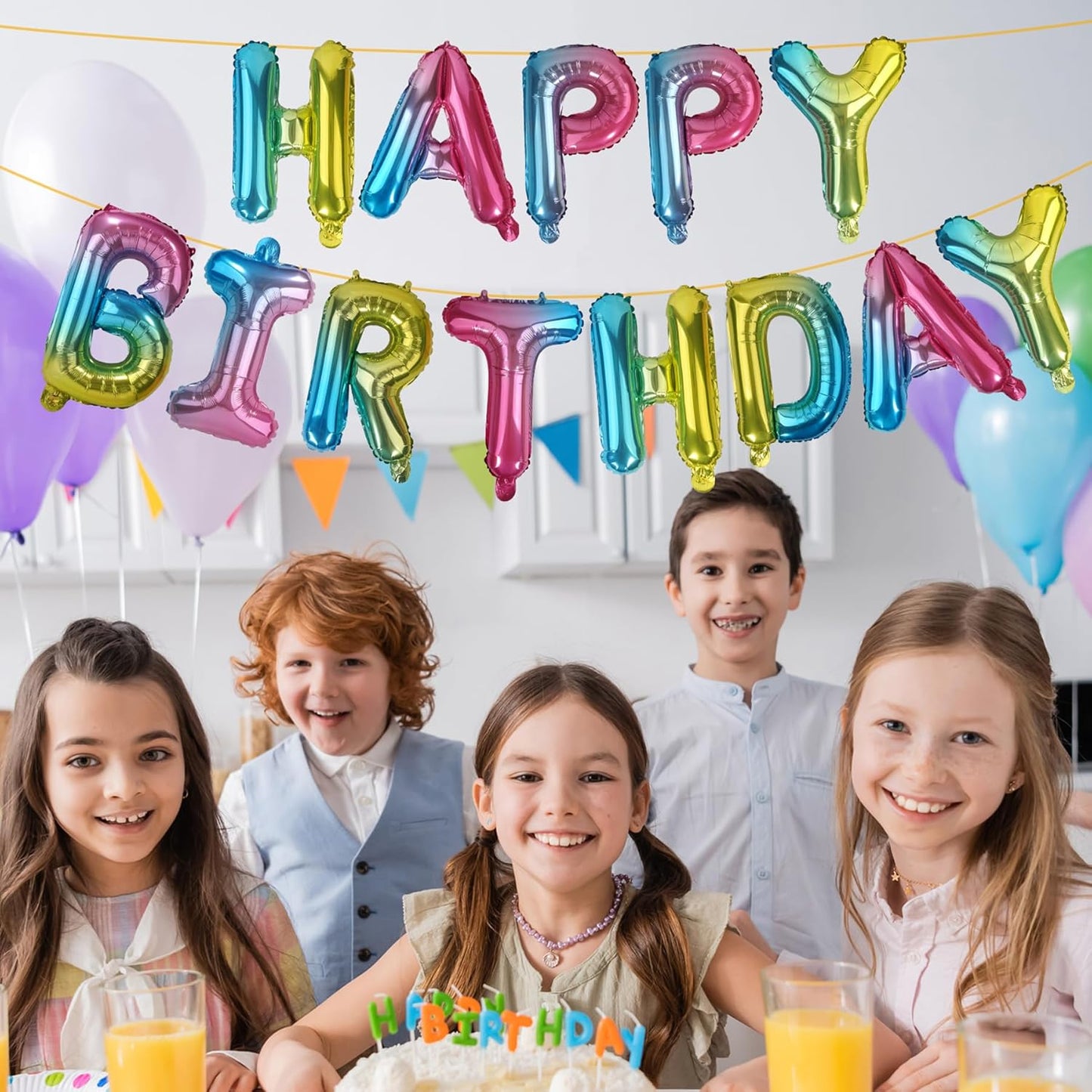 LIOZEOKUN Happy Birthday Balloon Letters 16 inch Mylar Foil Birthday Balloons Banner Sign for Birthday Party Decorations Supplies (Rainbow)