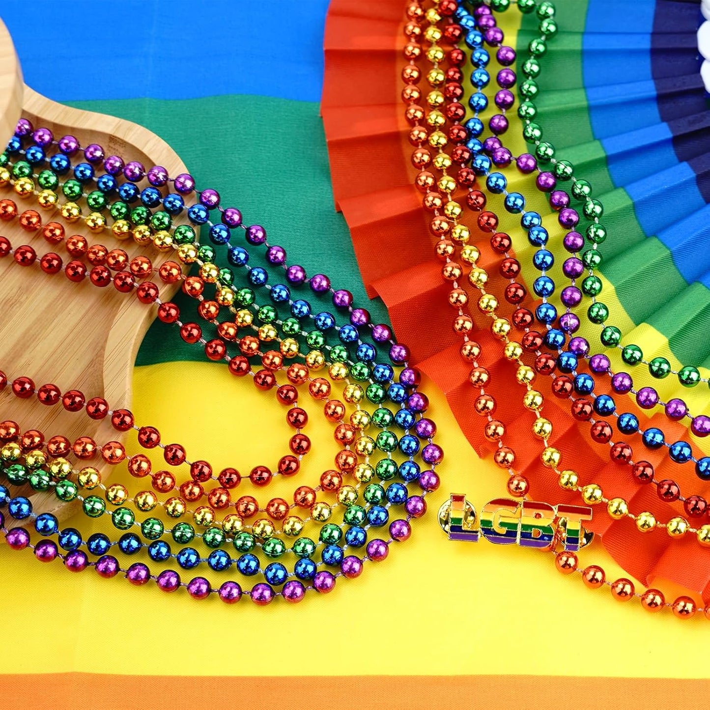 YAXINRUI 24 PCS Pride Beads Necklaces Bulk, LGBTQ Pride Beads Accessories Metallic Rainbow Bead Necklaces Stuff for Gay Lesbian Pride Month Parade Throws Pride Party Favors in 6 Colors