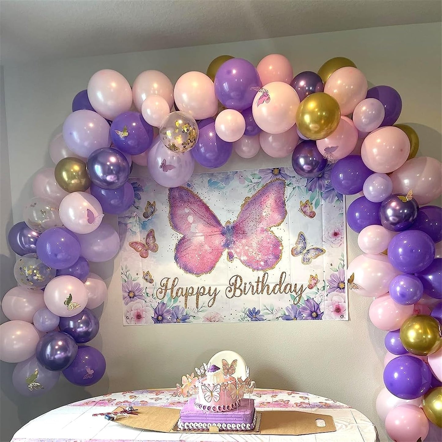 Pastel Pink and Purple Balloons, 12 Inch Light Purple Baby Pink Confetti Balloons with Metallic Lilac Latex Balloon Set for Girls Women Butterfly Birthday Baby Bridal Shower Wedding Party Decorations