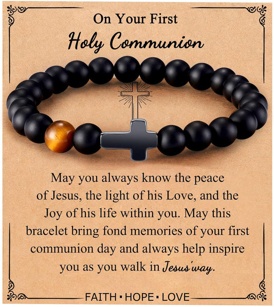 Mens Bracelet with Love Card Inspirational Jewelry Gifts for Man Christian Religious Baptism Valentines Day Graduation Retirement Christmas Beaded Bracelets Gifts