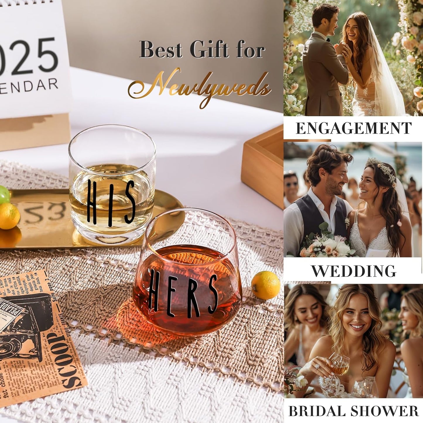 His and Hers Drinking Glasses Set Of 2, Wedding Gifts for Couples, Bridal Shower Gifts, Mr and Mrs Gift, Anniversary, Engagement Couple Drinking Glass for Him Her