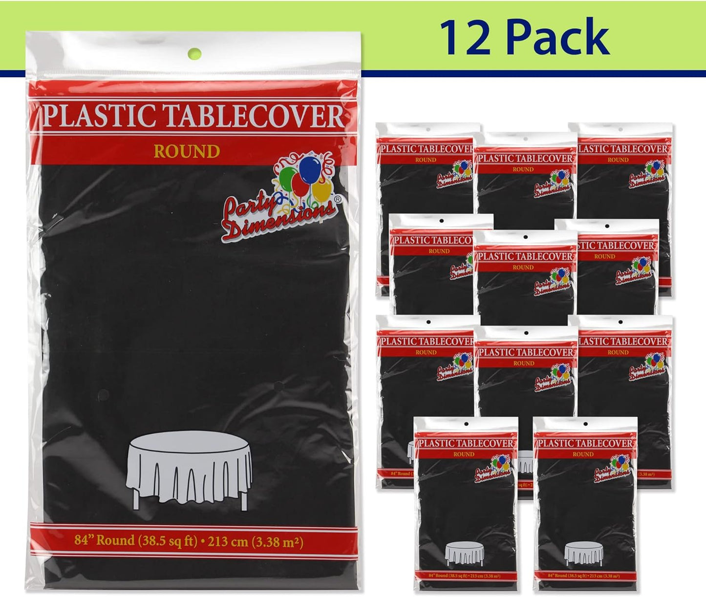Black Disposable Plastic Tablecloth for Round Tables (12 Pack) 84 inches Table Cloths for Parties, Events & Weddings, Indoors & Outdoors, Plastic Table Cover