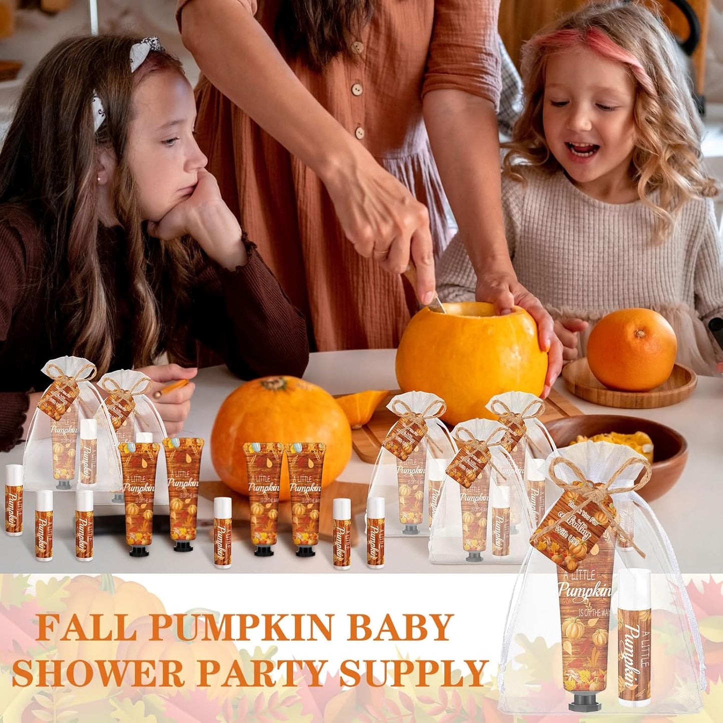 48 Sets 192 Pcs Fall Thanksgiving Baby Shower Gifts Bulk Thanksgiving Little Pumpkin Hand Cream and Lip Balm Baby Shower Party Favors Travel Size for Guests Wedding Party Supplies