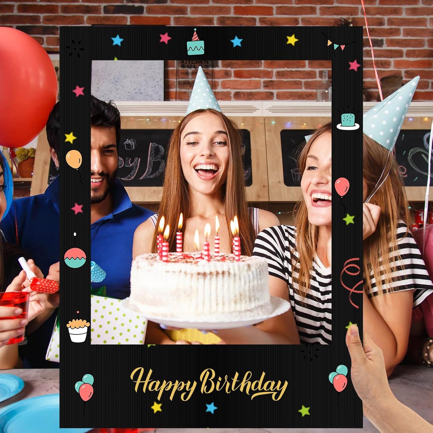 32 x 24 Inch Photo Booth Selfie Frame Prop Booth for Birthday Event Parties Large Blank DIY Cutout Props for Funny Decoration Christmas, Holiday Supplies