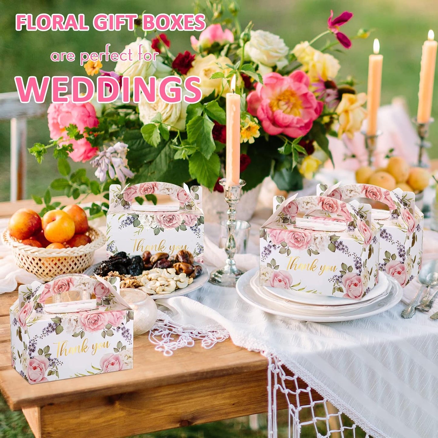 Xinnun 50 Pcs Thank You Treat Boxes Thanksgiving Floral Gift Box Wedding Party Favors Boxes Employee Appreciation Gifts Box Bulk for Thanksgiving Christmas Valentines Wedding Tea Party Supplies