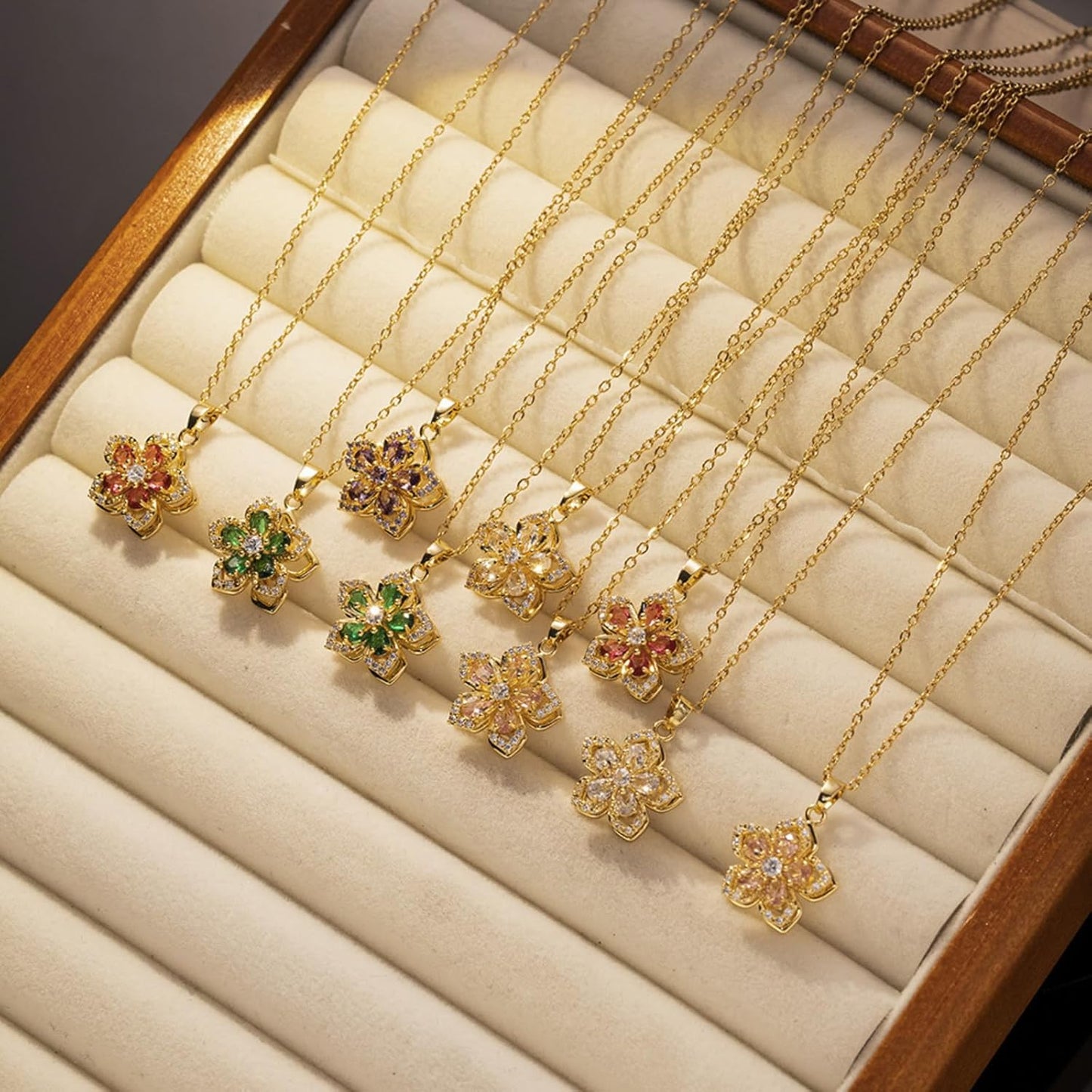 Necklace for Women Gold Flower Fidget Necklace Rotatable Crystal Silver Blossom Pendant Necklaces Adjustable Spinning Fidget Necklaces Redbud Flower Choker Funny Gift Jewelry