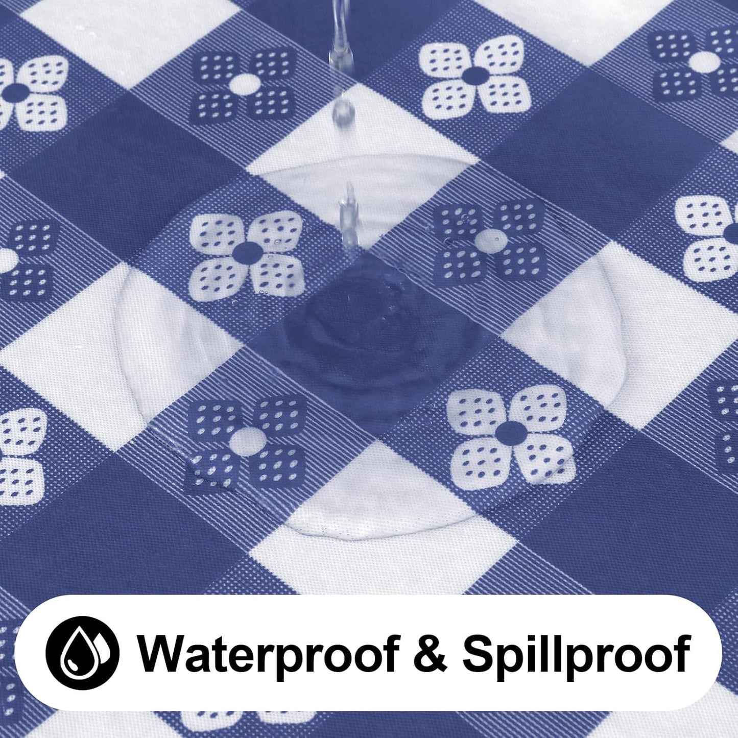 Rectangle Vinyl Table Cloth, Waterproof Elastic Fitted Tablecloth with Flannel Backing, Plastic Table Cover for Picnic, Camping, Outdoor (White & Navy, 30"x60")