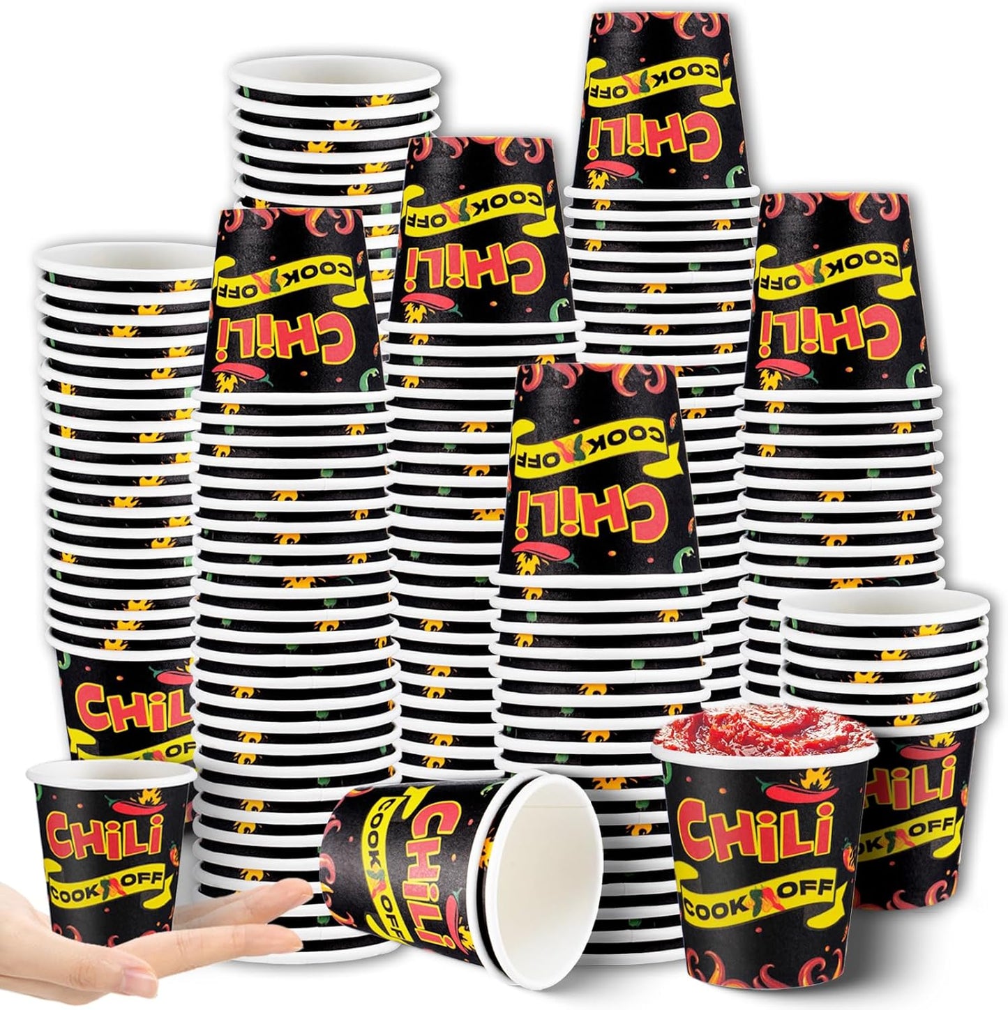 300pcs 2.5oz Chili Cook off Cups Chili Cook Off Decorations Mexican Party Paper Bowls Mini Tasting Disposable Cups Mexican Party Cooking Supplies