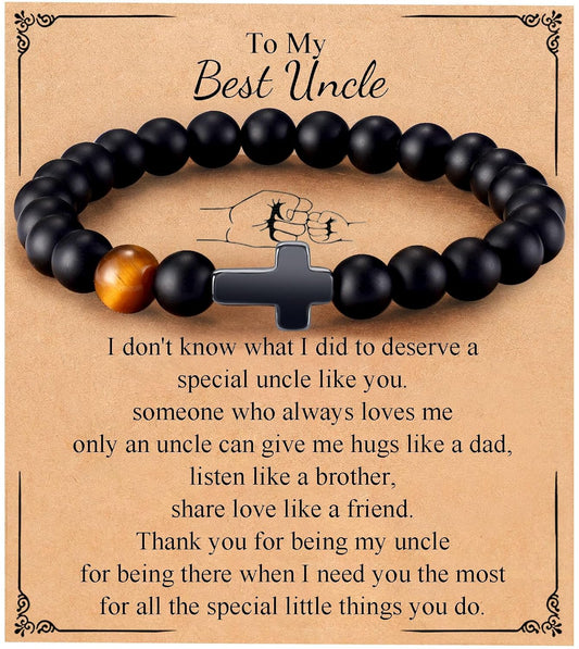 Mens Bracelet with Love Card Inspirational Jewelry Gifts for Man Christian Religious Baptism Valentines Day Graduation Retirement Christmas Beaded Bracelets Gifts