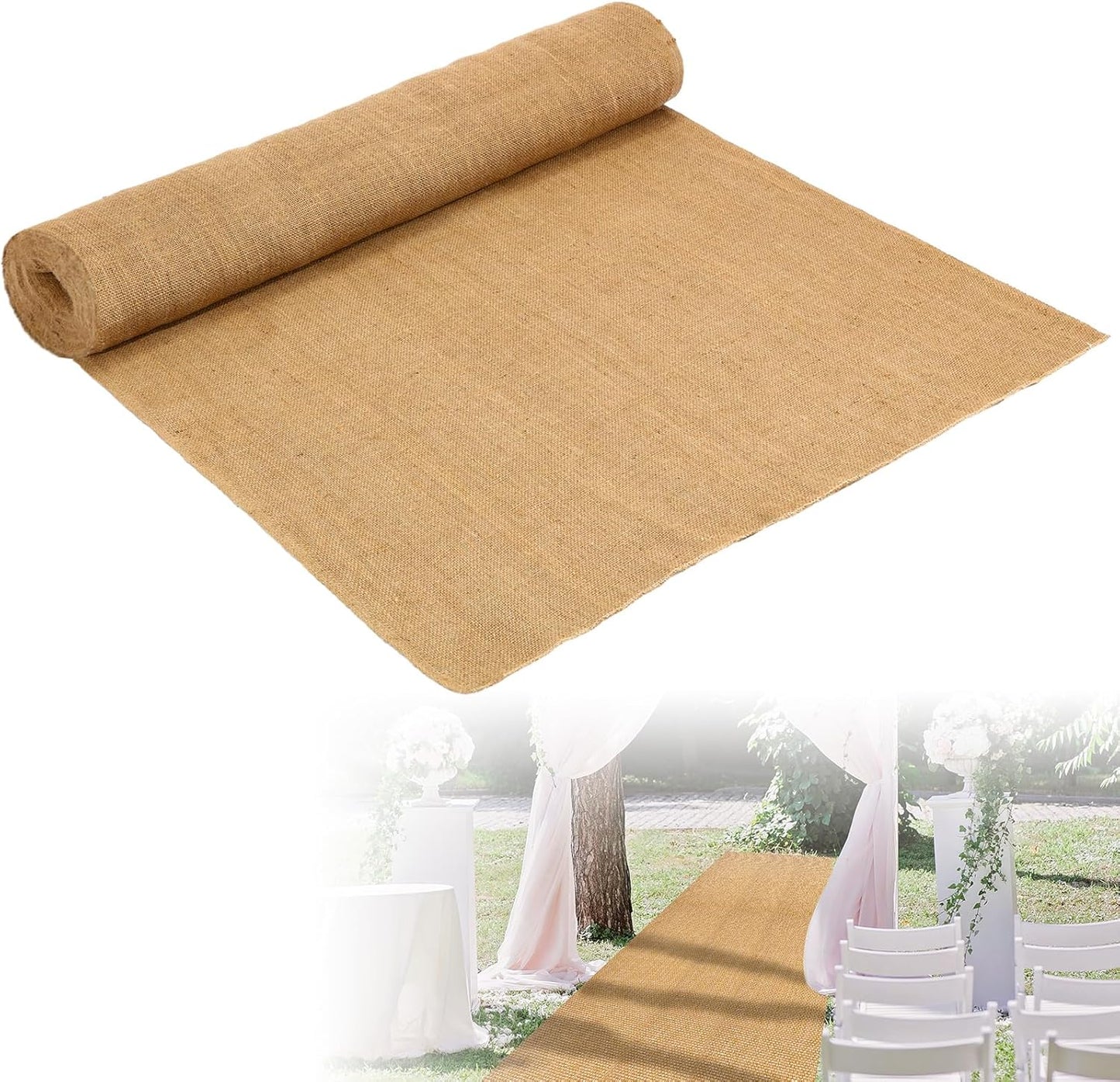 Tudomro 40 Inch x 50 Ft Extra Long Natural Burlap Wedding Aisle Runner Outdoor Jute Burlap Aisle Runner for Wedding Ceremony Rustic Indoor Carpet for Walkway (Elegant Style)