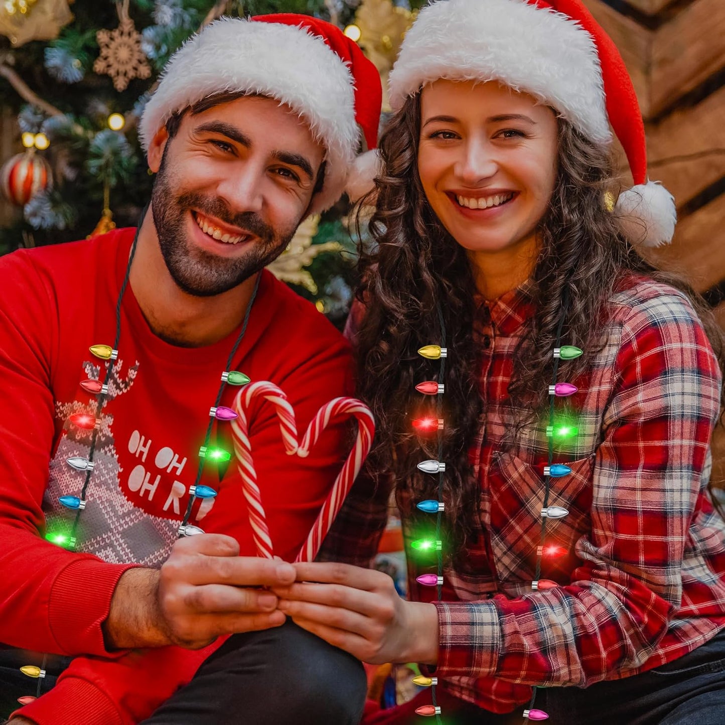 24pcs Christmas Necklace Light Up, Glow Christmas Bulb Necklaces Accessories, 3 Modes Colorful Lights, Christmas Party Favors, Universal Size Fits Most People