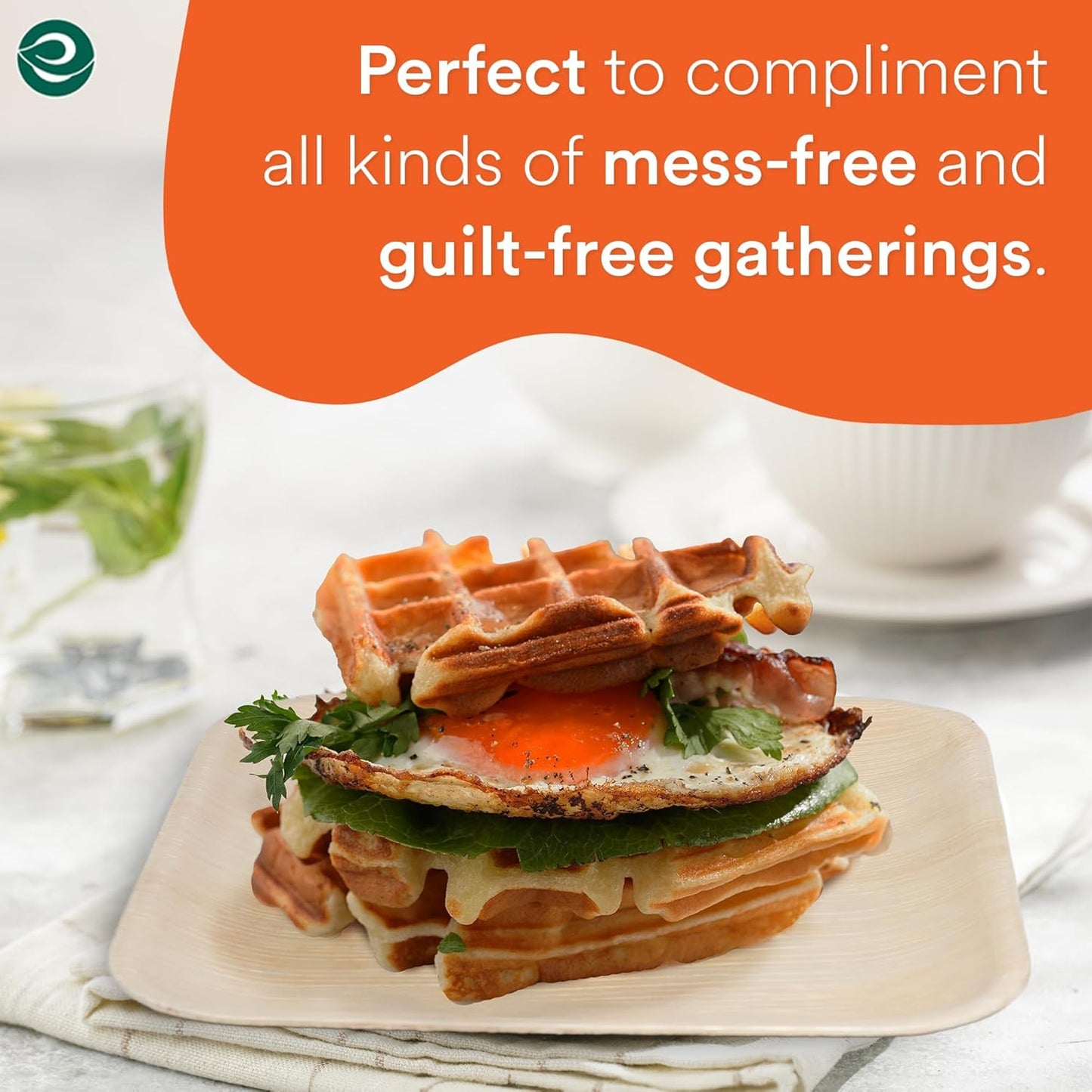 ECO SOUL 50 Count Square Palm Leaf Plates of 6 Inch - Disposable, Eco-Friendly, Biodegradable Bamboo Plates - Perfect for Parties, Catering, Weddings & Large Events