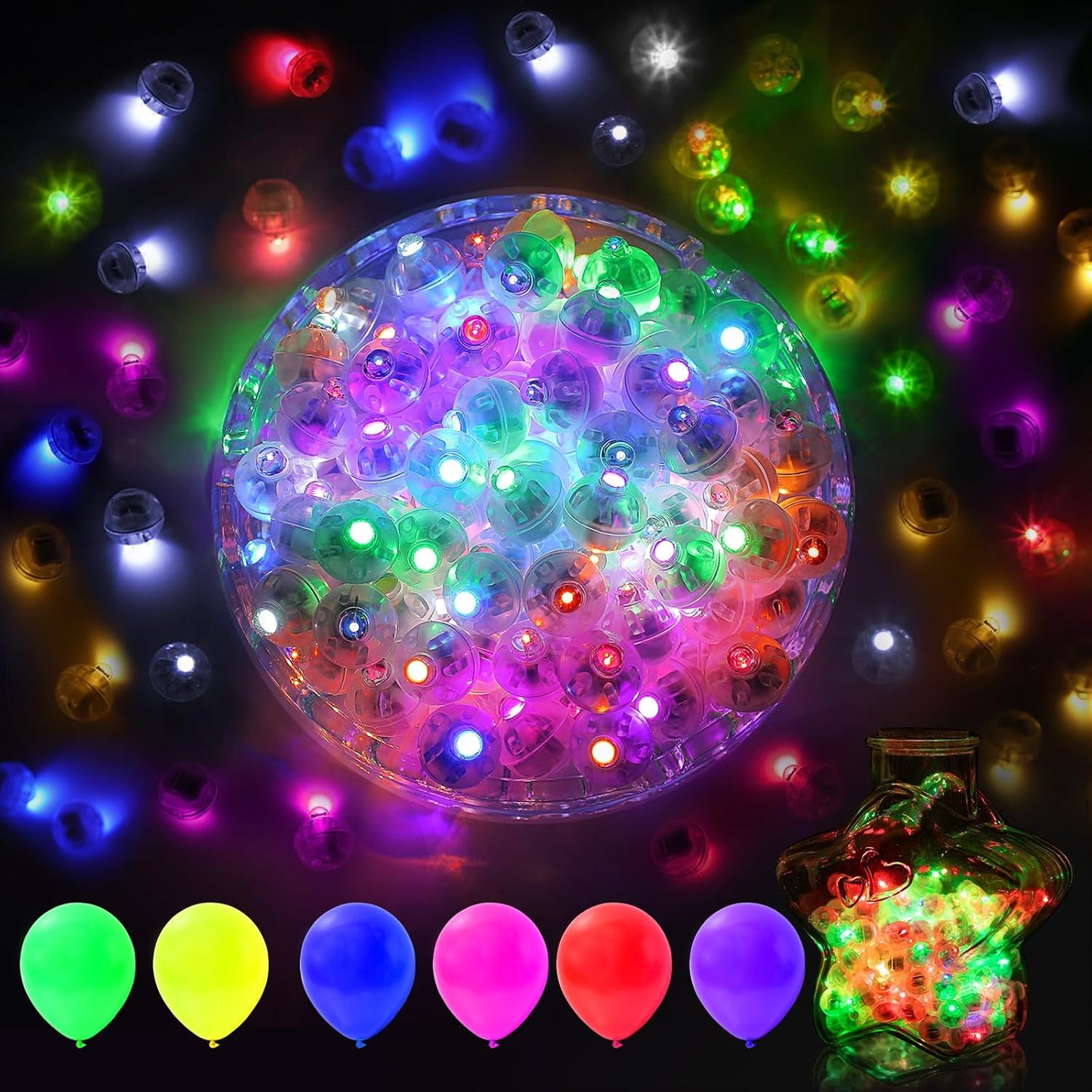 AIKEI 100pcs LED Balloon Lights, Mini Round Balls Lights Long Standby Time Lamp Waterproof for Balloon Paper Lantern Easter Decor Halloween Christmas Birthday Party Wedding Decoration