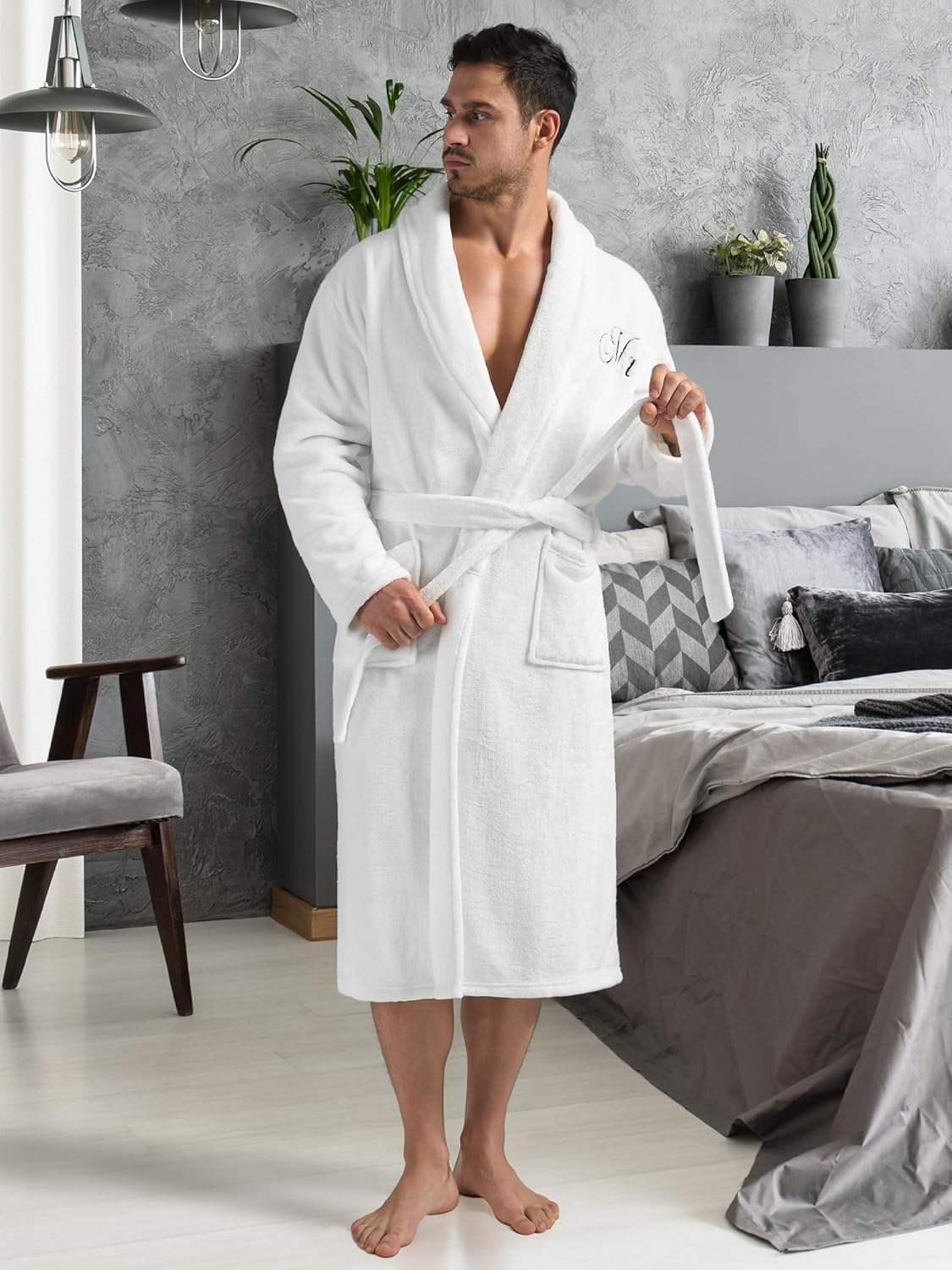 AW BRIDAL 2Pcs Mr and Mrs Robes for Couples Fleece, Matching Long Hooded Robes for Men Women, His and Hers Wedding Gifts