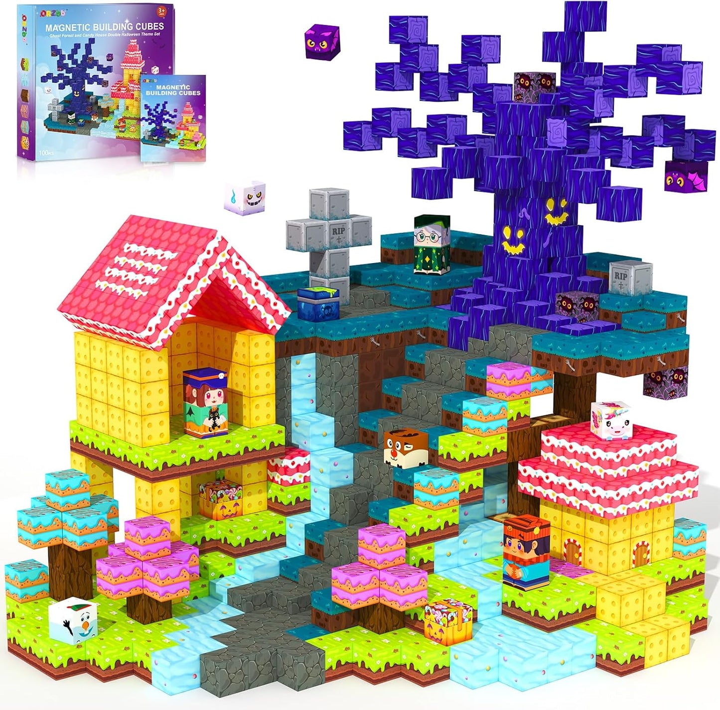 Magnetic Blocks Building Cubes, Magnetic Tiles Kids Montessori Sensory Toys & Games for 3 4 5 6 7 8 9 10 11 12 13 Year Old Boys Girls, Kids Toddler Halloween Decorations Party Favors Birthday Gifts