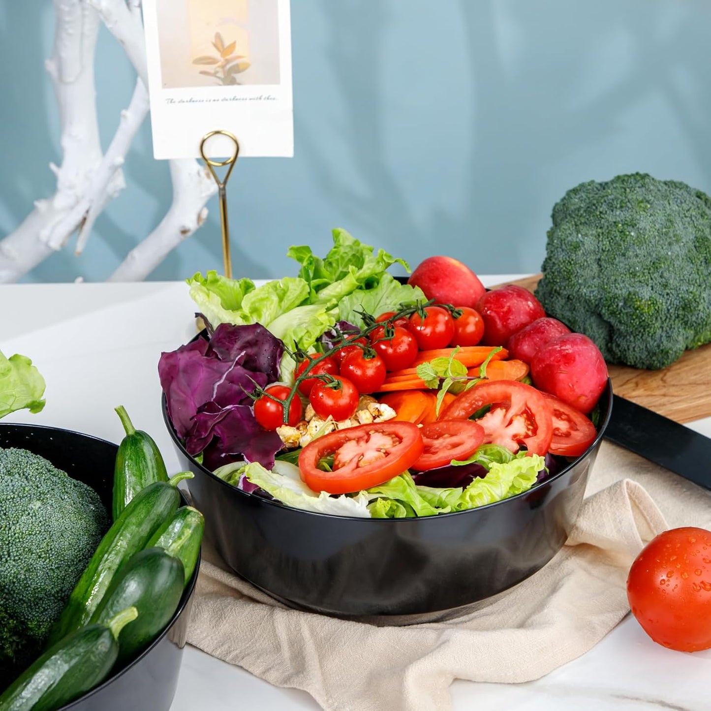 Hioasis 8 Pack Plastic Serving Bowls 128oz Black Plastic Bowls Heavy Duty Disposable Serving Bowls for Party Snack & Salad & Candy & Bar Buffet & New Year