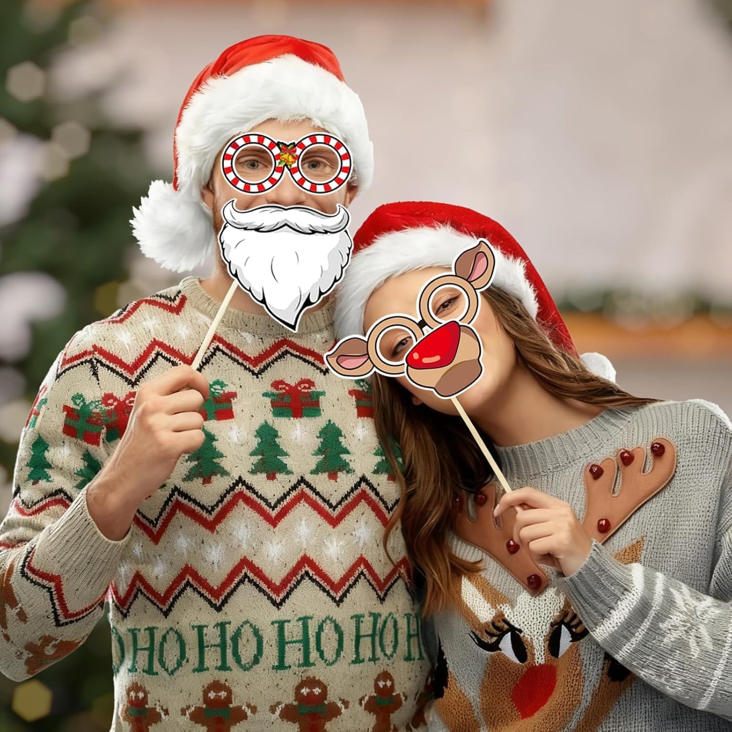 Christmas Photo Booth Props, 30Pcs Christmas Party Photo Shoot Props for Kids Adults for Xmas Holiday Party Photobooth Props Supplies