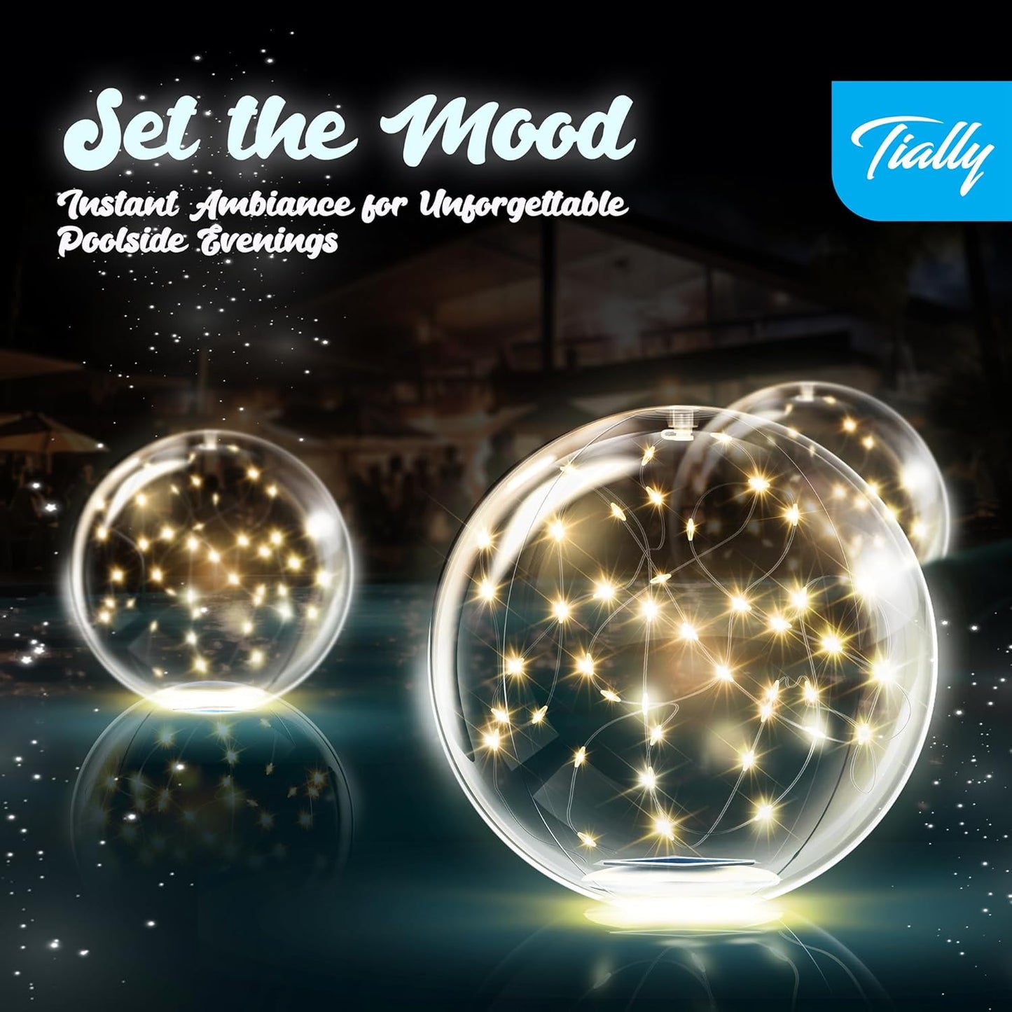 TIALLY Fairy Floating Pool Lights Solar Powered - 14" Inflatable Glow Balls for Pool, Solar Floating Lights for Pool, Floating Solar Pool Lights for Inground Pools, Pool Decorations Outdoor (4 Pack)