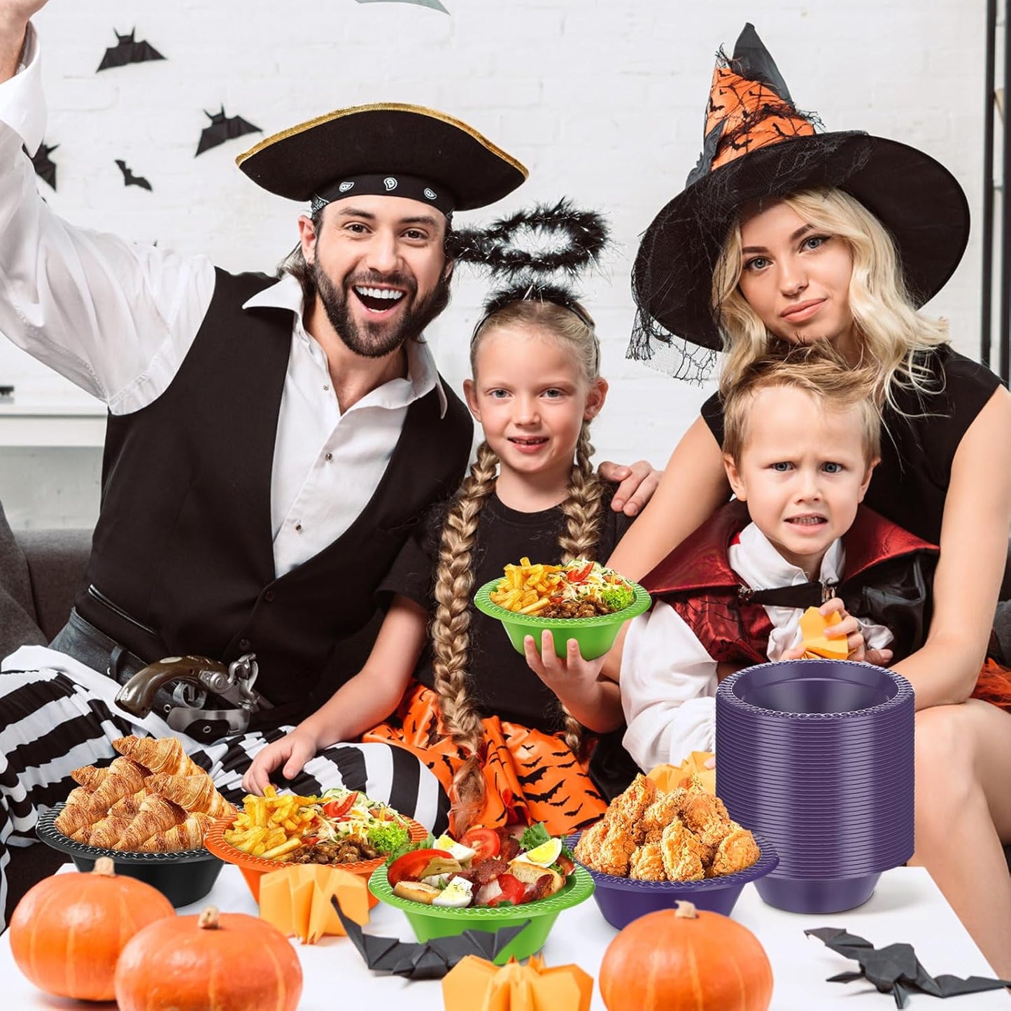 Layhit 100 Pcs Halloween Christmas Disposable Plastic Bowls 12 oz Soup Dessert Salad Bowl Candy Snack Plate Serving Supplies for Holiday Thanksgiving Fall Wedding Party Picnic