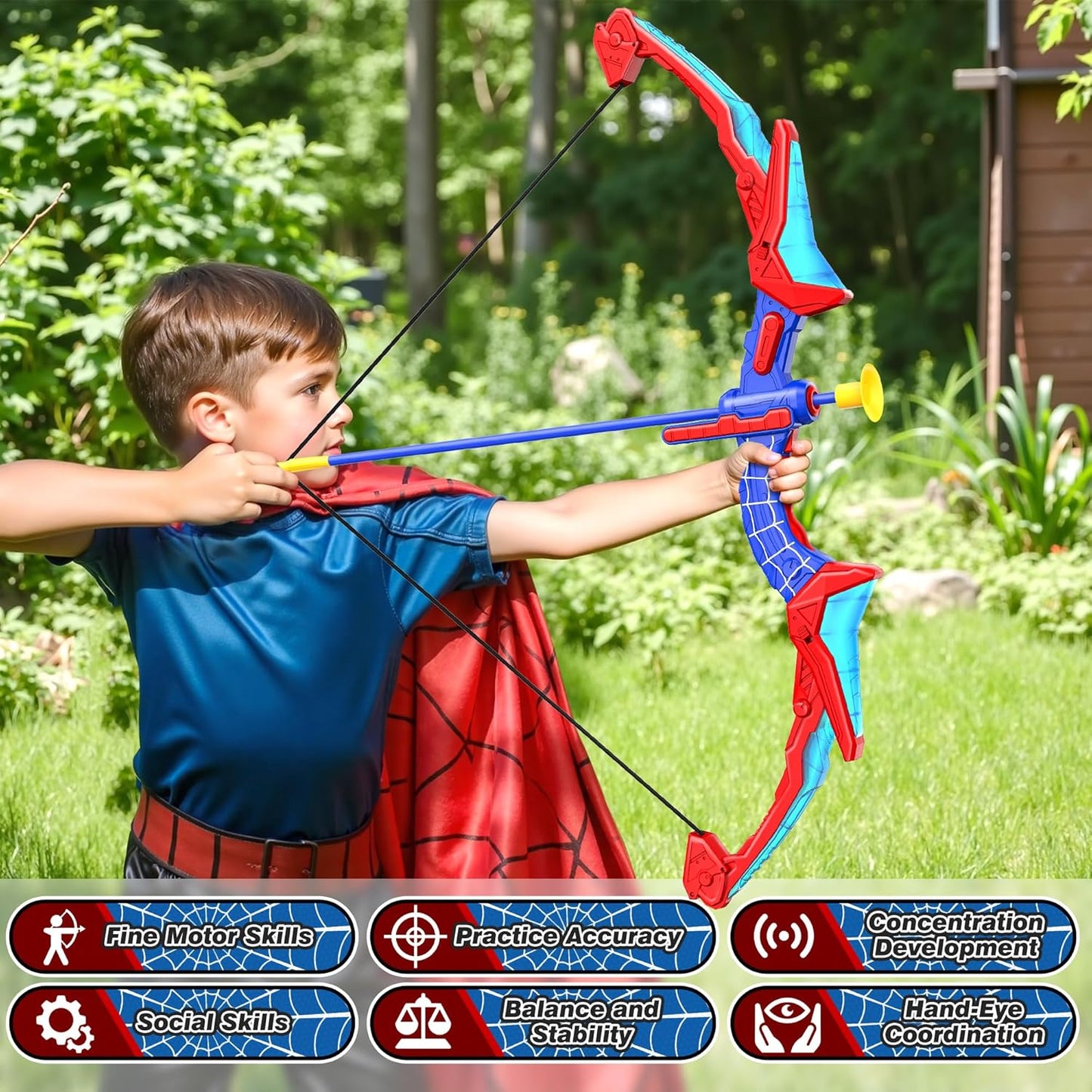 Bow and Arrow Set for Kids, LED Light Up Archery Set with 7 Suction Cup Arrows, Quiver & Standing Web Target for Indoor/Outdoor, Birthday Gifts Toys for 4 5 6 7 8 9 10 12 Year Old Boys Girls