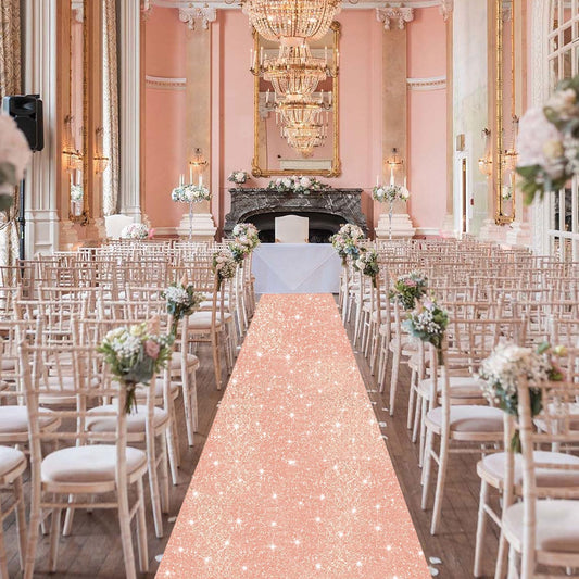 FUHSY Aisle Runners for Weddings Sequin Aisle Runner Rug 2FTx15FT Rose Gold Carpet Runner Wedding Runners Aisle Indoors Sparkle Wedding Aisle Runway Rug Outside Aisle Runner for Church Decoration