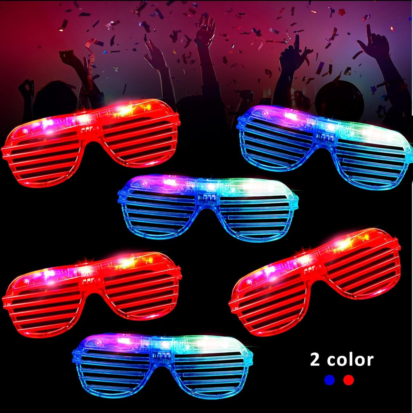 Honoson 72 Pack LED Glasses Bulk, Red & Blue Light Up Glasses Neon Flashing Sunglasses for Adults Glow in the Dark Party Supplies New Year Party Favors Birthday Mardi Gras Rave Carnival