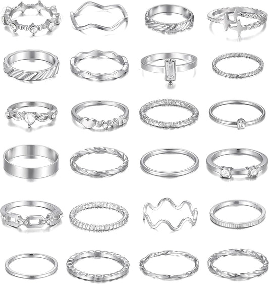 iF YOU 25 Pcs Gold Knuckle Ring Set for Women, Chunky Stackable Finger Midi Rings, Silver Simple Stacking Cute Rings Pack Trendy Stuff Jewelry Gift