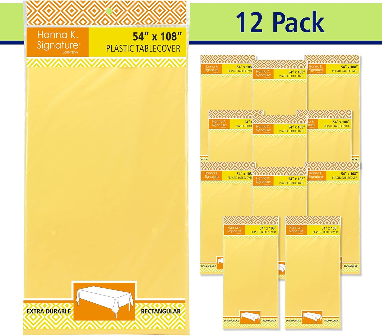 Yellow Disposable Plastic Tablecloth for Rectangle Tables (12 Pack) Premium Decorative Table Cloth for Parties, Events & Weddings, Indoors & Outdoors, 54 x 108 inches, Plastic Table Cover