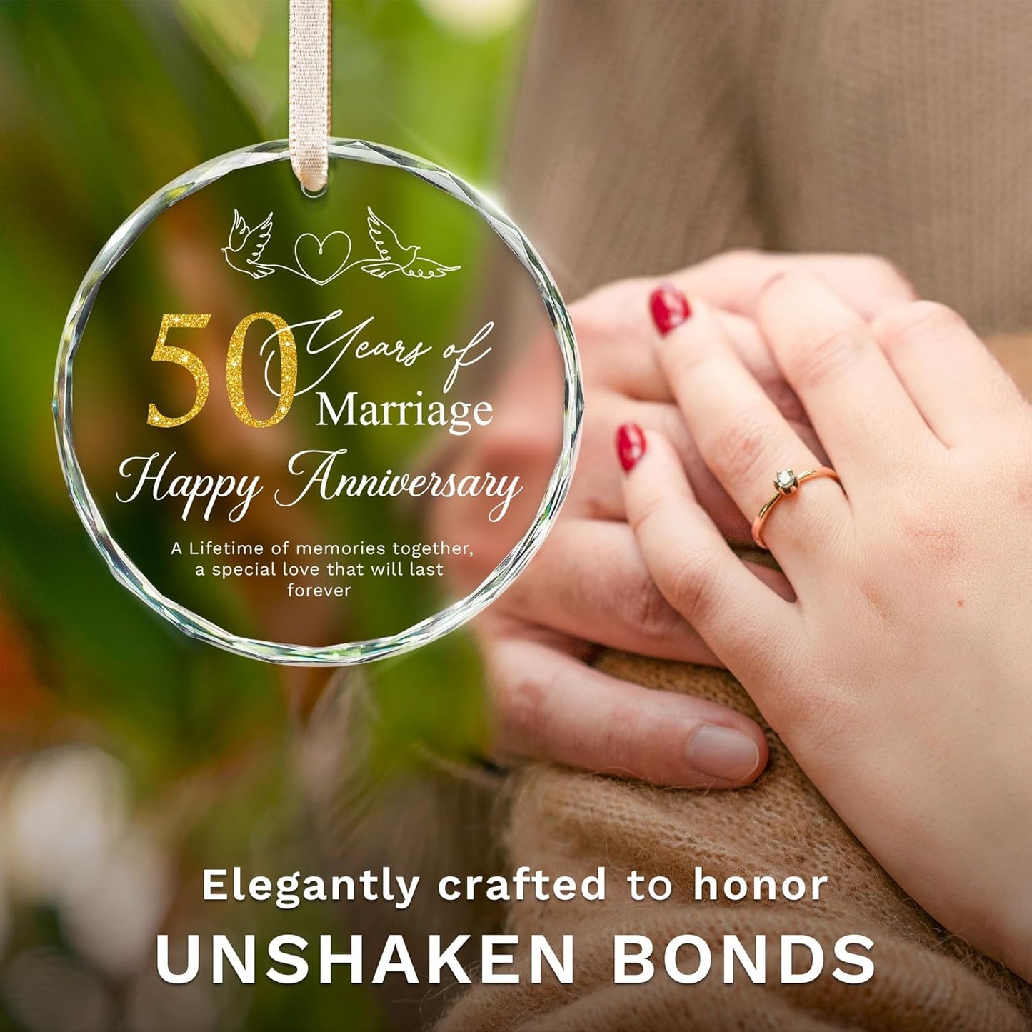 50th Anniversary Wedding Gifts for Couple - 50 Year Anniversary Wedding Gift Ideas for Parents, Husband, Wife, Her, Him - Best 50th Decoration Glass Ornament