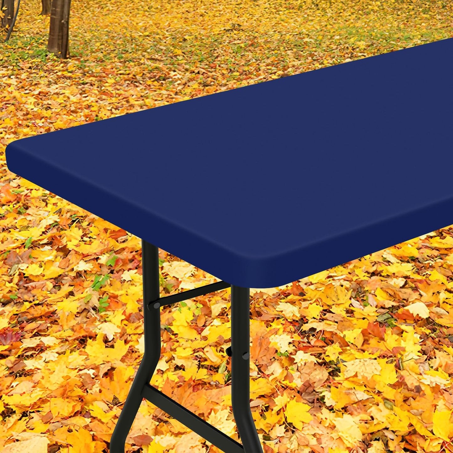 Smiry Rectangle Tablecloth, Elastic Fitted Flannel Backed Vinyl Tablecloths for 6ft Folding Tables, Waterproof Wipeable Table Covers for Indoor, Outdoor, Picnic and Camping (Navy, 36"x72")