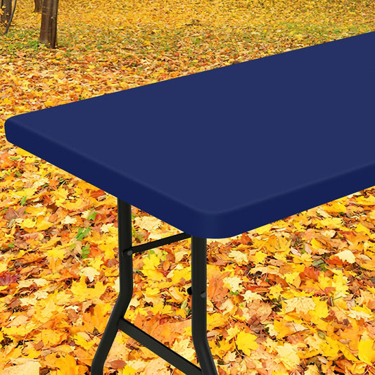 Smiry Rectangle Tablecloth, Elastic Fitted Flannel Backed Vinyl Tablecloths for 6ft Folding Tables, Waterproof Wipeable Table Covers for Indoor, Outdoor, Picnic and Camping (Navy, 30"x72")