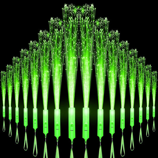 18 PCS Green LED Fiber Optic Wands Glow Sticks, Light Up Wands, Fiber Optic Lights Rod, Flashing Wands with 3 Light Modes for Wedding,Halloween,Christmas, Neon Party Favors Supplies